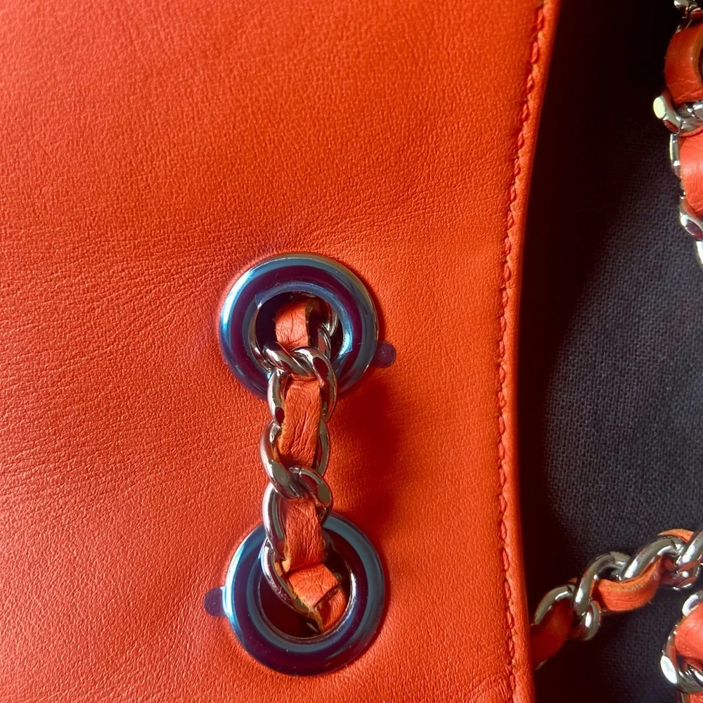 Mint Condition Chanel Orange Patent Leather Classic Flap Bag - Picture 8 of 15